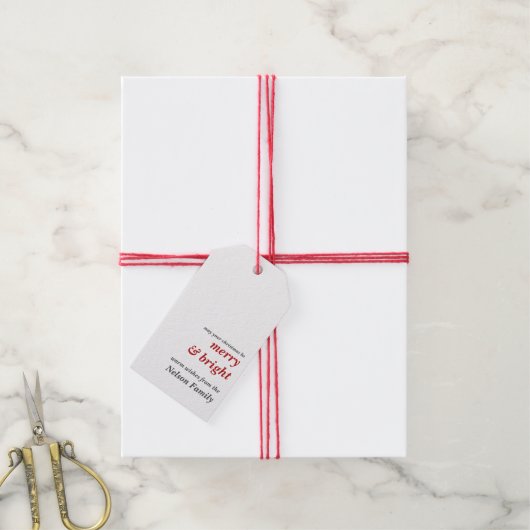 Minimalistische Merry & Bright personalisierte Wei Geschenkanhänger (Mit Garn)
