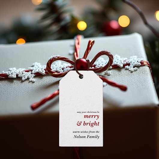 Minimalistische Merry & Bright personalisierte Wei Geschenkanhänger
