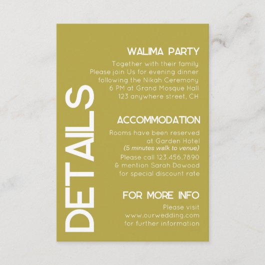 Minimalistische Messingtypografie - Hochzeitsdetai Begleitkarte (Vorderseite)