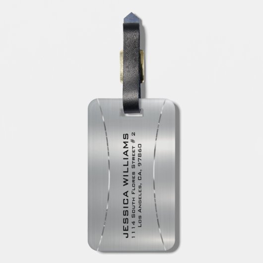 Minimalistische metallische Silberstruktur Gepäckanhänger (Rückseite vertikal)