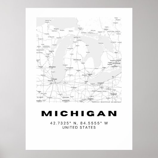 Minimalistische Michigan Karte Kunst - Schwarz und Poster (Vorne)