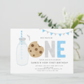 Minimalistische Milch und Cookies Erster Geburtsta Einladung (Stehend Vorderseite)