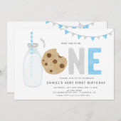 Minimalistische Milch und Cookies Erster Geburtsta Einladung (Vorne/Hinten)