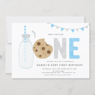 Minimalistische Milch und Cookies Erster Geburtsta Einladung