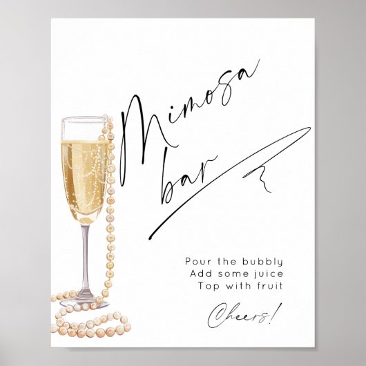 Minimalistische Mimosa Bar Pearls und Prosecco Poster (Vorne)