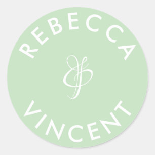 Minimalistische Mintgrüne Hochzeit Personalisierte Runder Aufkleber