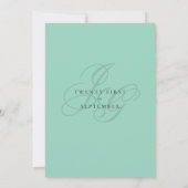 Minimalistische mintgrüne Monogramm-Anfangbuchstab Einladung (Rückseite)