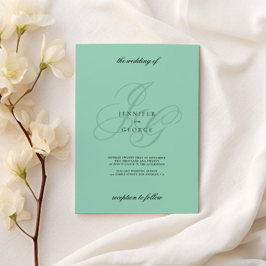 Minimalistische mintgrüne Monogramm-Anfangbuchstab Einladung