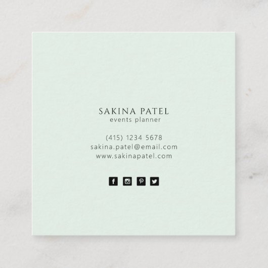 Minimalistische Minze Beruflich modern Quadratische Visitenkarte (Rückseite)