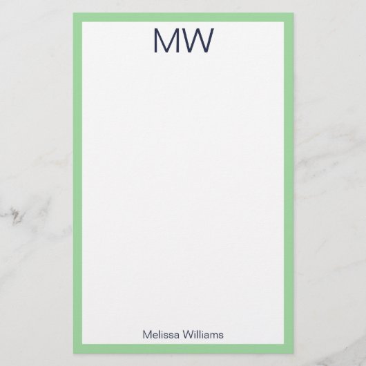 Minimalistische Minze Grüne Grenze Mit Monogramm Briefpapier (Vorderseite)