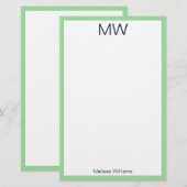 Minimalistische Minze Grüne Grenze Mit Monogramm Briefpapier (Vorne/Hinten)
