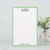 Minimalistische Minze Grüne Grenze Mit Monogramm Briefpapier (Stehend Vorderseite)