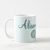 Minimalistische Minze, weiße Leuchte Blume Name Kaffeetasse (Links)