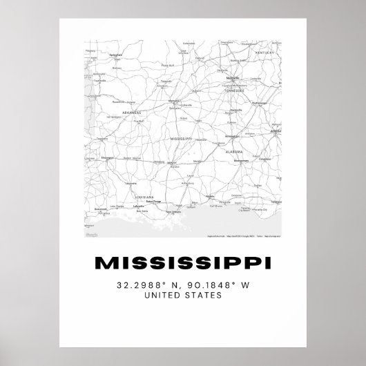 Minimalistische Mississippi Karte Poster (Vorne)
