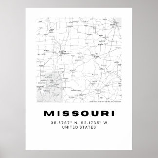 Minimalistische Missouri Karte - Schwarz/Weiß Poster