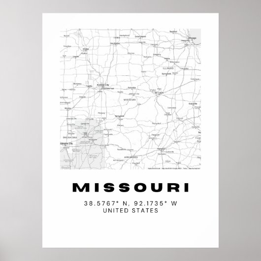 Minimalistische Missouri Karte - Schwarz/Weiß Poster (Vorne)