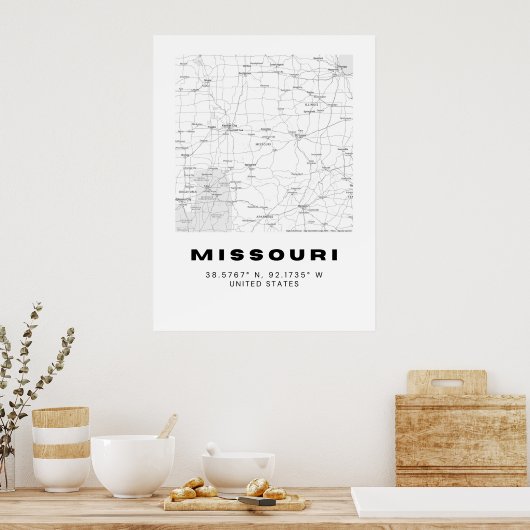 Minimalistische Missouri Karte - Schwarz/Weiß Poster (Küche)