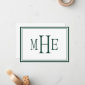 Minimalistische Mit Monogramm Dunkelgrün Mitteilungskarte (Vorderseite/Rückseite Beispiel)