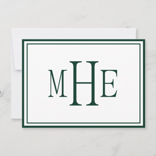 Minimalistische Mit Monogramm Dunkelgrün Mitteilungskarte (Vorderseite)