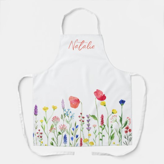 Minimalistische mit Monogramm Wildblumen weiß Schürze (Vorderseite)