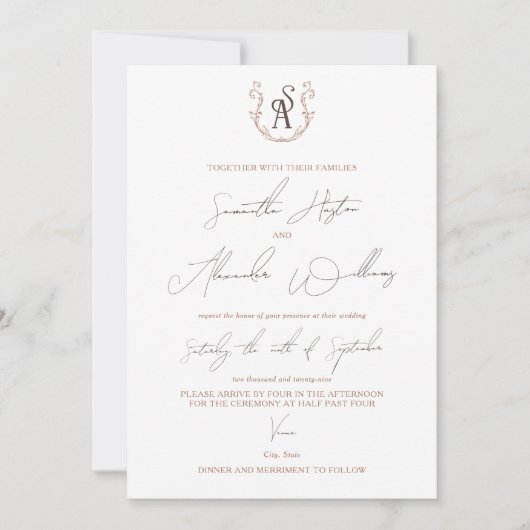 Minimalistische Mocha Mousse Preppy Calligrafy Wed Einladung (Vorderseite)