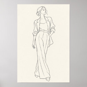 Minimalistische Mode Frau Linienkunst Portrait Poster