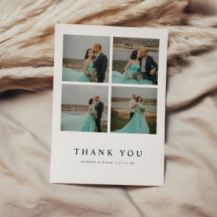 Minimalistische moderne 4-Foto-Hochzeitsanpassung Dankeskarte