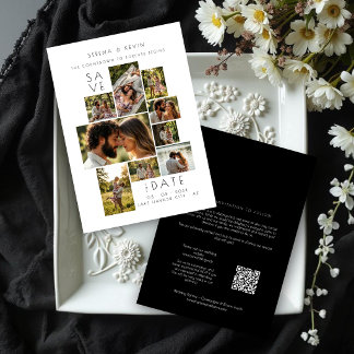 Minimalistische moderne 9-Foto-Hochzeitscollage TL Mitteilungskarte