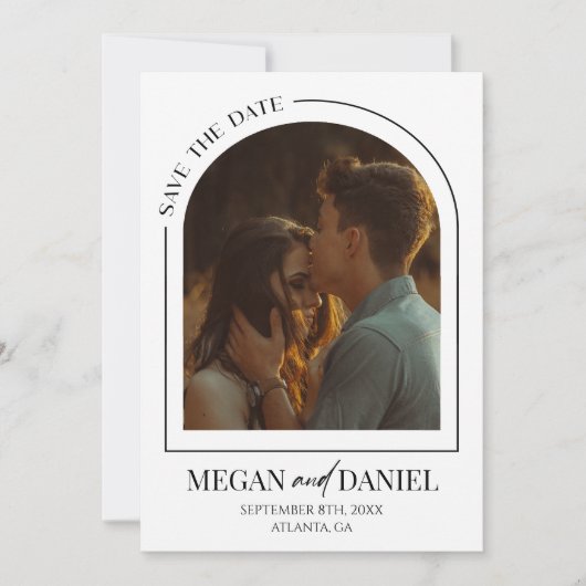 Minimalistische moderne Arch Custom Picture Weddin Save The Date (Vorderseite)
