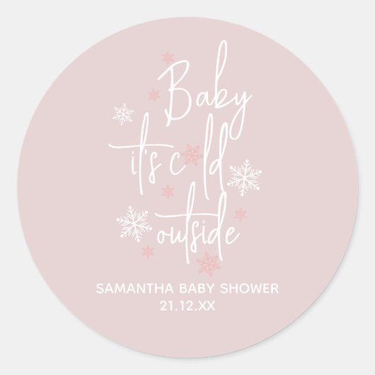 Minimalistische, moderne Baby Girl Dusche Runder Aufkleber (Vorderseite)
