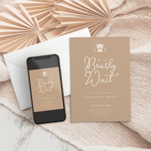 Minimalistische moderne Beige Bärenneutraldusche Einladung