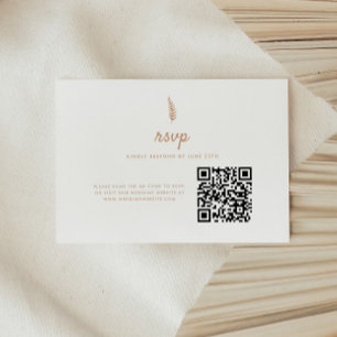 Minimalistische moderne beige Blatt-QR-Code-Hochze RSVP Karte