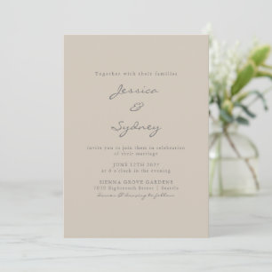 Minimalistische Moderne Beige Taupe SkriptWedding Einladung