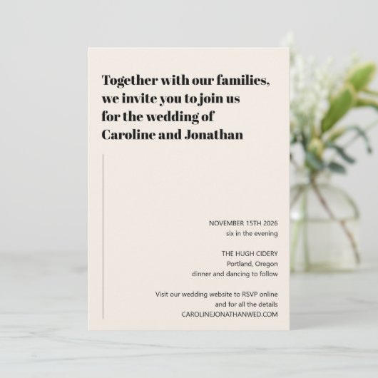 Minimalistische moderne Black Ivory Simple Wedding Einladung (Stehend Vorderseite)