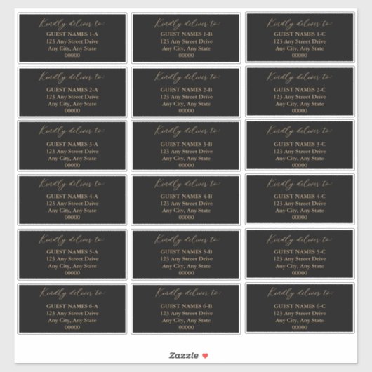 Minimalistische, moderne Black Wedding Guest Addre Aufkleber (Blatt)