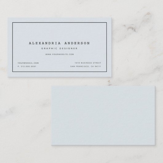 Minimalistische, moderne, blass blaue Visitenkarte (Vorne/Hinten)