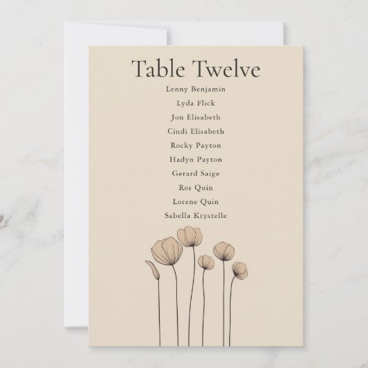 Minimalistische moderne Blume Sitzkarte Einladung (Vorderseite)
