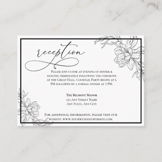 Minimalistische, moderne Blumenhochzeit Begleitkarte (Vorderseite)