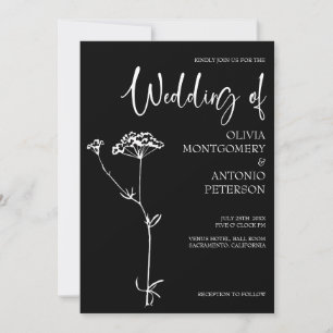 Minimalistische, moderne, blumenschwarze und weiße einladung