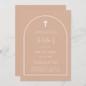 Minimalistische moderne Bogenschrift Taufe Rosa Ro Einladung (Vorne/Hinten)