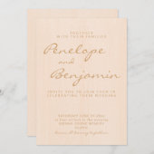 Minimalistische moderne Boho Peach Gold Script Hoc Einladung (Vorne/Hinten)