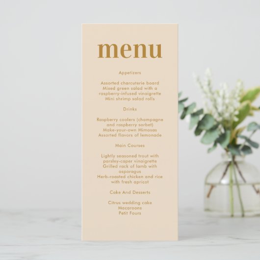 Minimalistische moderne Boho Wedding Menükarte (Stehend Vorderseite)