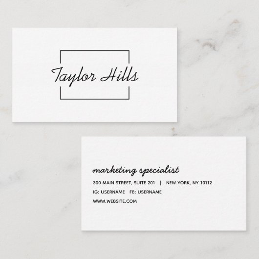 Minimalistische, moderne Box Line Frame einfarbig Visitenkarte (Vorne/Hinten)