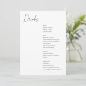 Minimalistische moderne Brautgetränke Menükarte (Stehend Vorderseite)