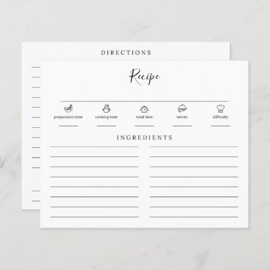 Minimalistische moderne Brautparty Beilage Rezept- (Vorne/Hinten)
