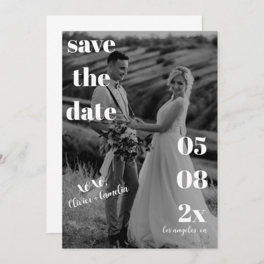 MINIMALISTISCHE MODERNE BREITE SCHWARZ UND WEISS SAVE THE DATE (Vorne/Hinten)