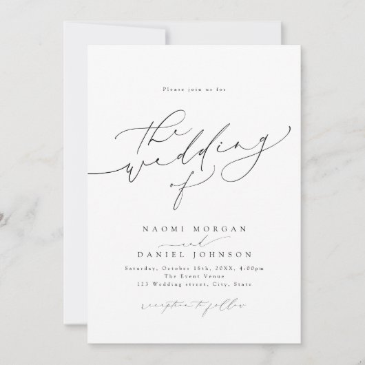 Minimalistische Moderne Chic Script Elegante Hochz Einladung (Vorderseite)