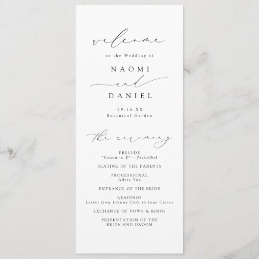 Minimalistische Moderne Chic Script Elegante Hochz Programm (Vorderseite)