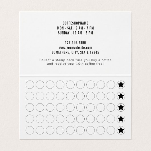 Minimalistische moderne Coffee Loyalty Card Visitenkarten (Innenseite Aufgefaltet)