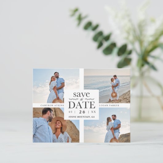 Minimalistische moderne Collage 4 Hochzeiten nach Postkarte (Stehend Vorderseite)